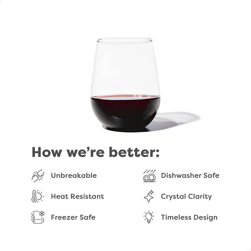 TOSSWARE RESERVE 16oz Stemless Wine SET OF 4, Premium Quality, Tritan Dishwasher Safe & Heat Resistant Unbreakable Plastic Drinking Glasses, 4 Count (Pack of 1) - Image 2